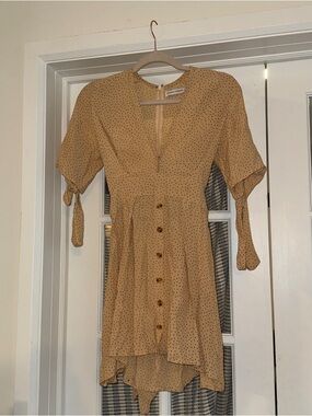 Faithfull the Brand Peach Polka Dot V-Neck Dress